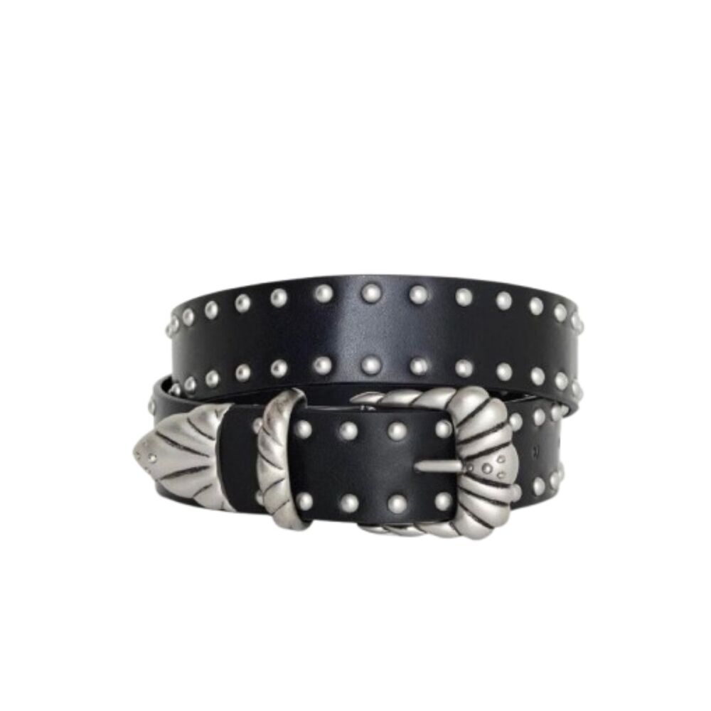 Good American Studded Western Belt Black Silver Vegan Leather NWT M/L - Picture 5 of 5